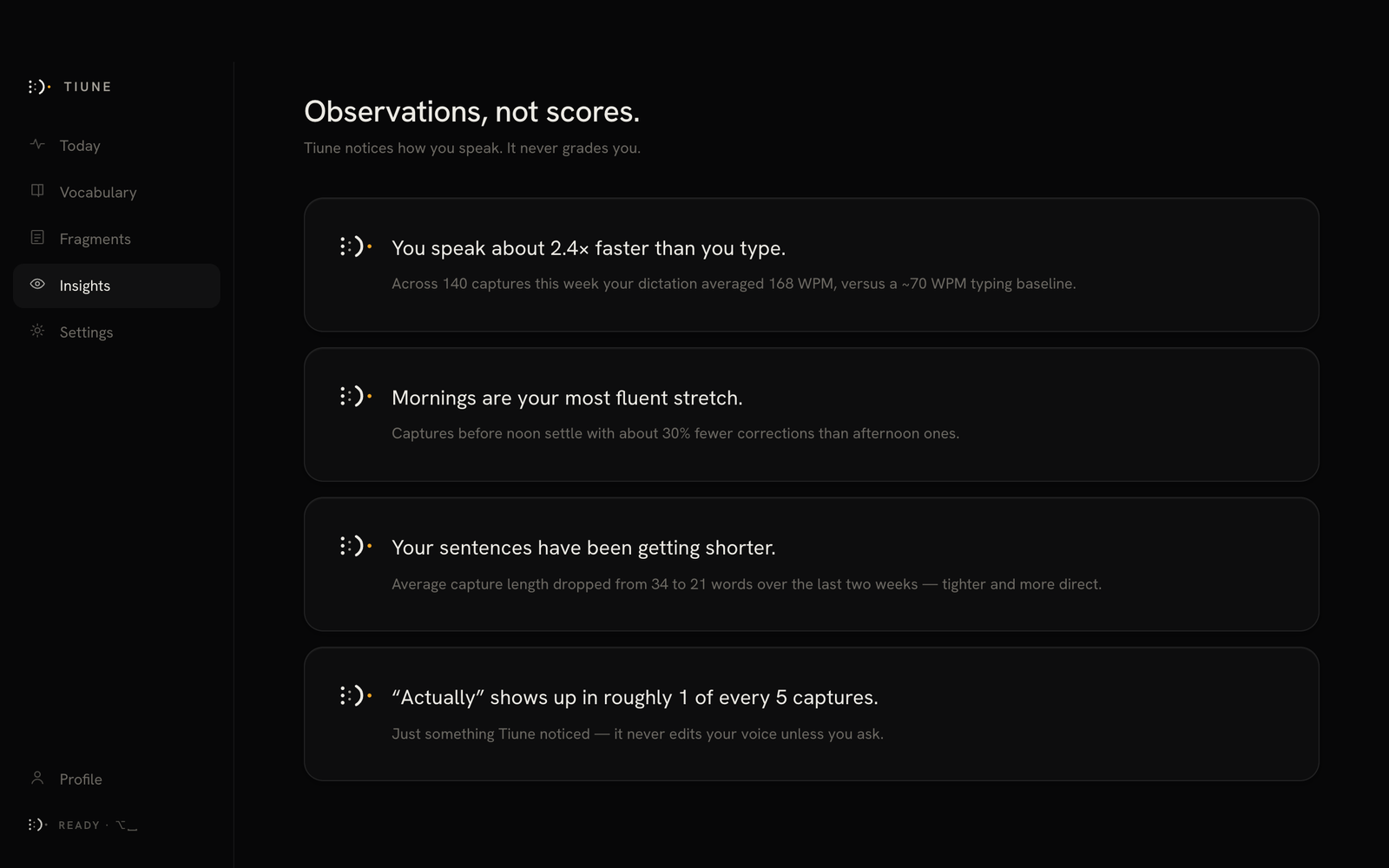 Insights populated with several observation cards