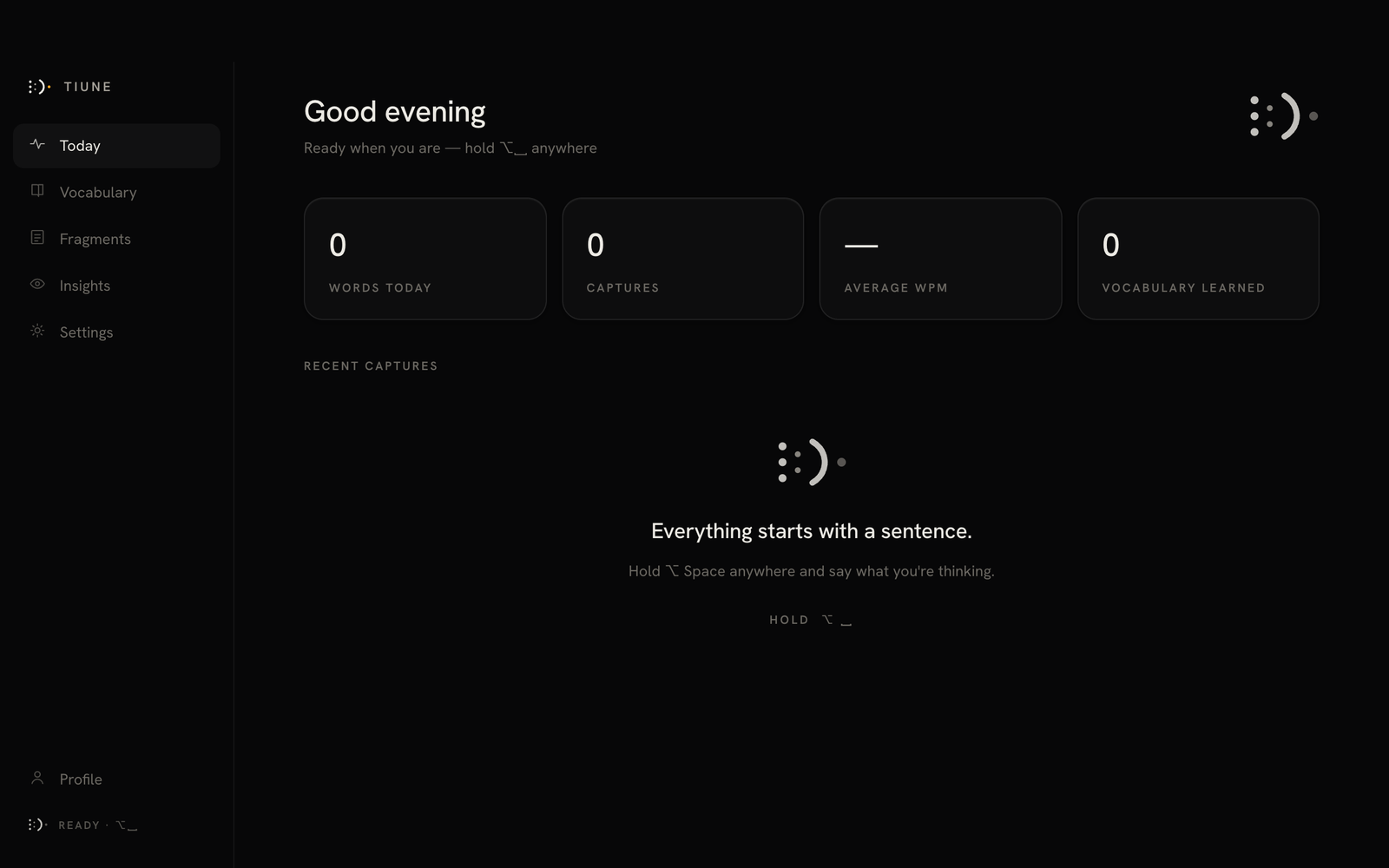 The main Tiune window on first launch