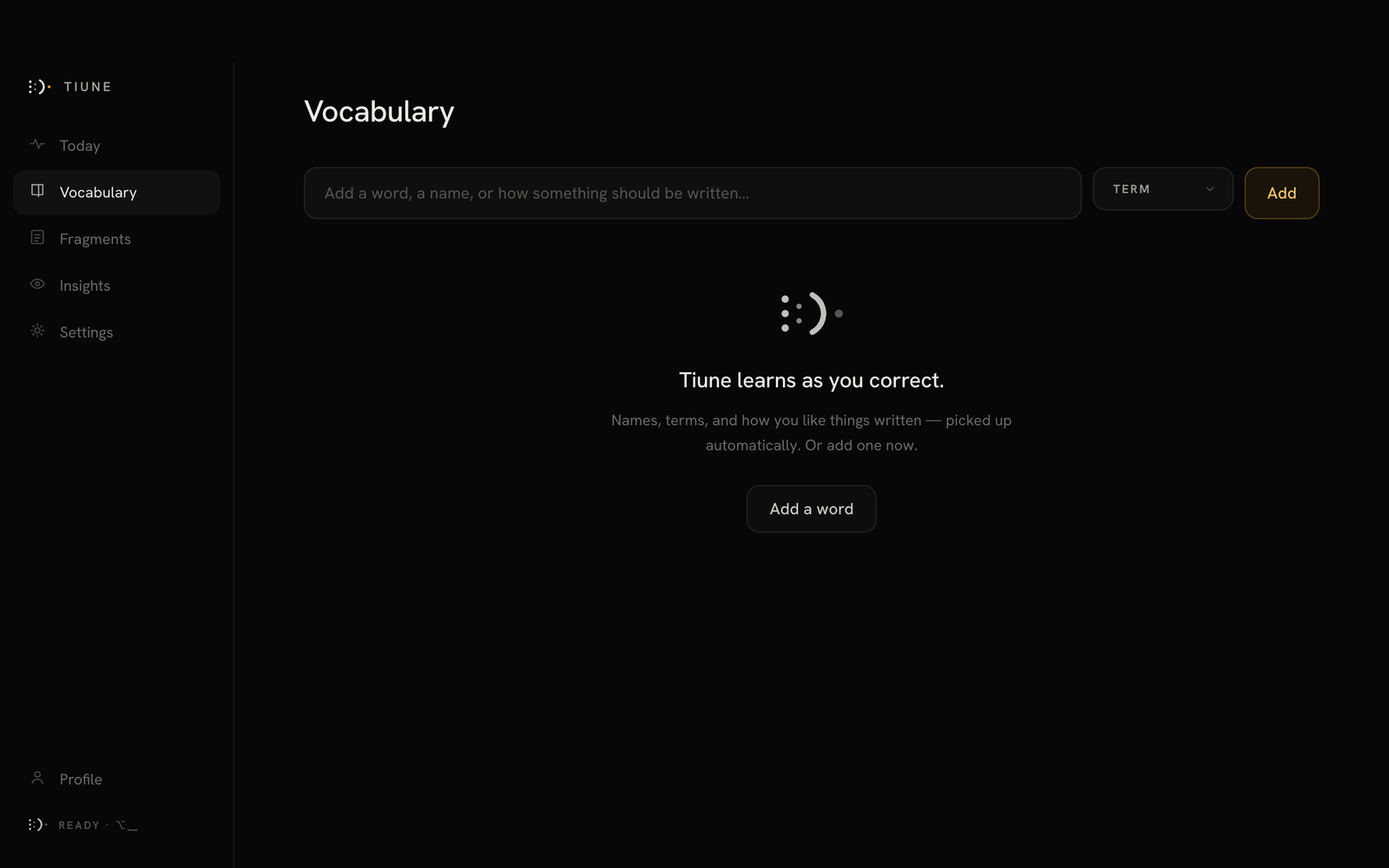Vocabulary tab, empty state